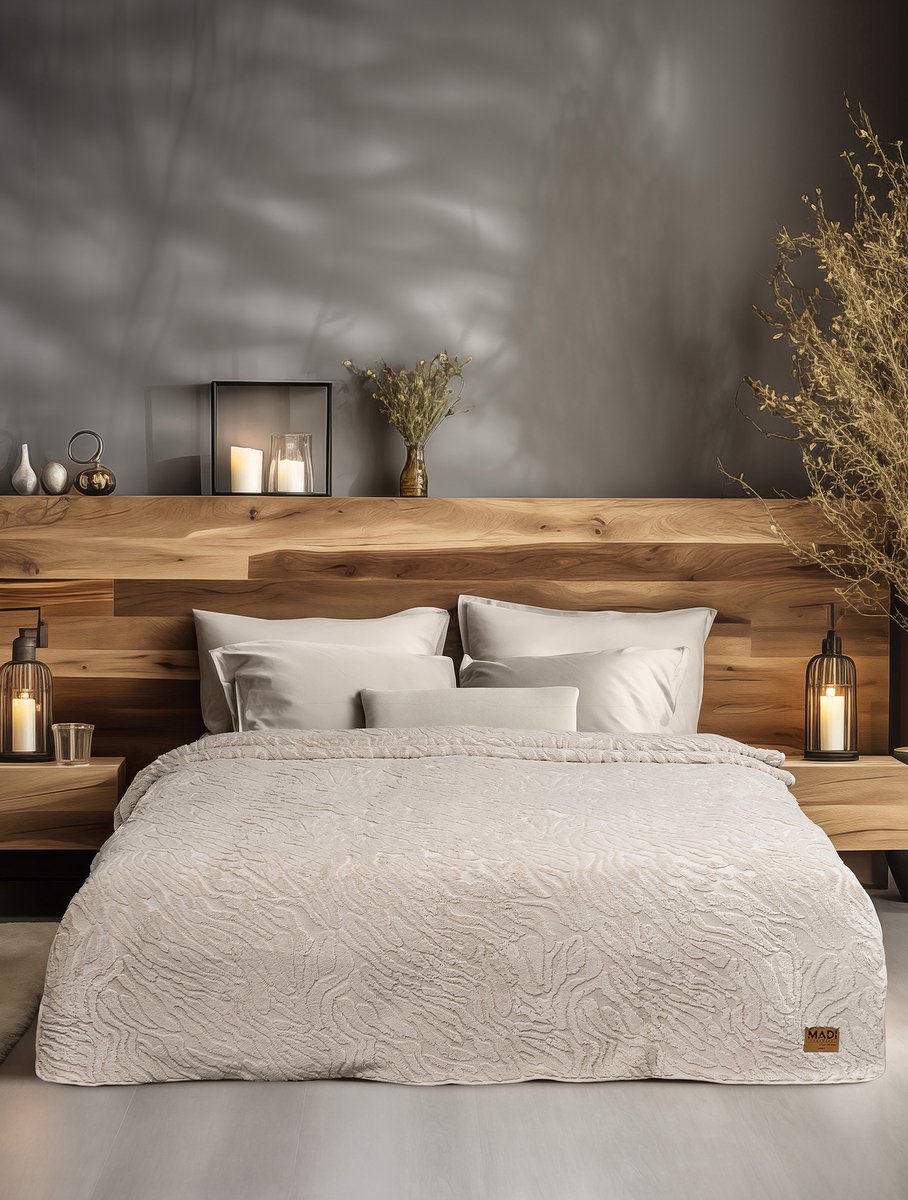 Madi Deken - Plaid - Sprei - Luxe - Madi - Imitatiebont/Teddy - 160x220cm - Beige