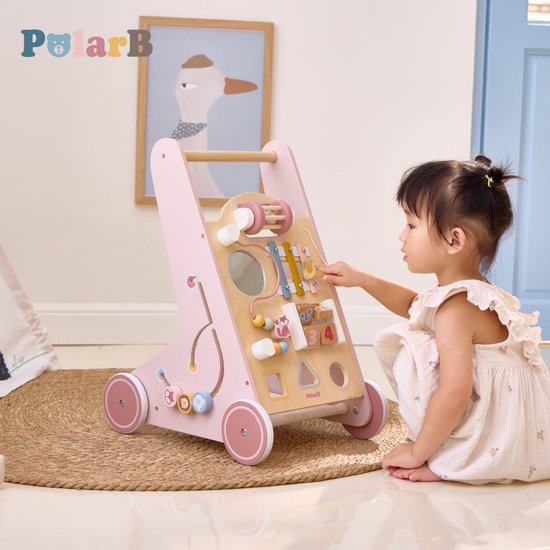 PolarB Houten Loopwagen Activiteiten - Baby Walker met 8 Speelfuncties (12+ mnd) - Looptrainer met Opbergruimte van Polarb — afbeelding 4