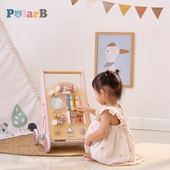 PolarB Houten Loopwagen Activiteiten - Baby Walker met 8 Speelfuncties (12+ mnd) - Looptrainer met Opbergruimte van Polarb — afbeelding 3