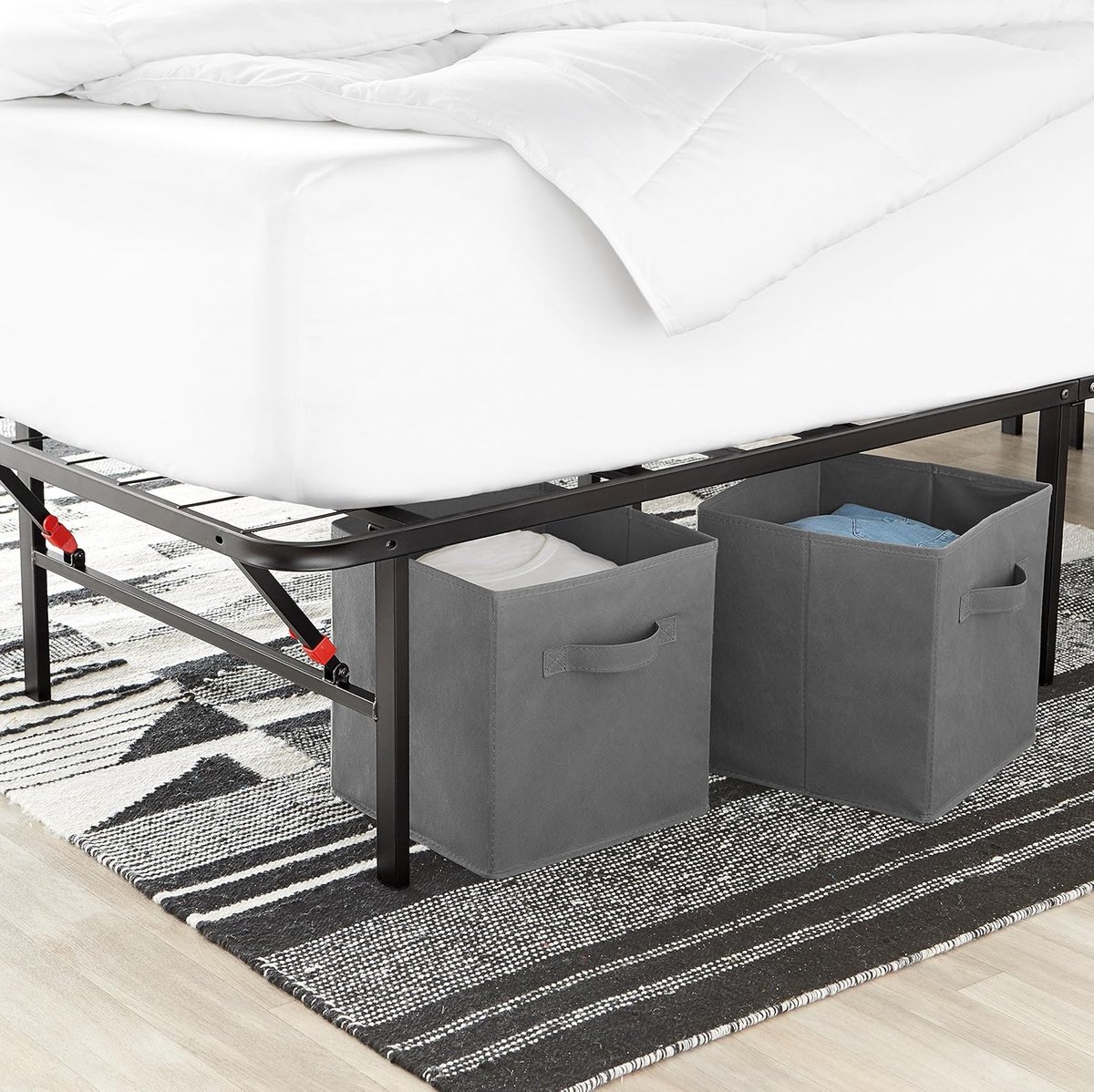 Luxe Opvouwbaar Platformbedframe 140x200 cm – Stevig Metalen Bedframe Zonder Gereedschap Te Monteren – Extra Hoge Opslagruimte Onder Bed – Geluidsarm & Duurzaam Staal – Zwart – Altameubel