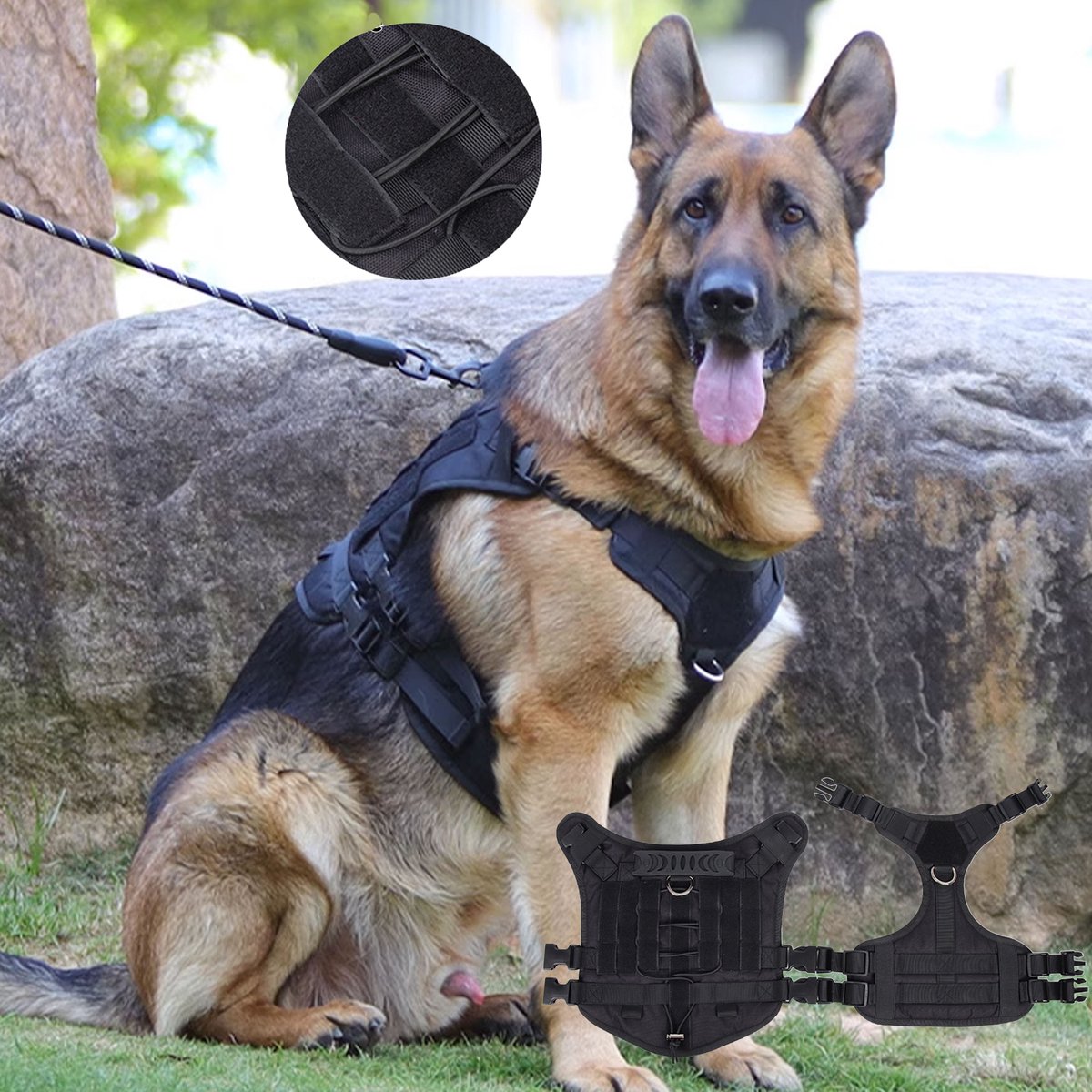 CHIWIN Hondenharnas Voor Middelgrote Honden 20-30kg – Verstelbaar Veiligheidsharnas Met Gummigrip, Waterfleshouder & ID-Label – Comfortabel Oxford Materiaal