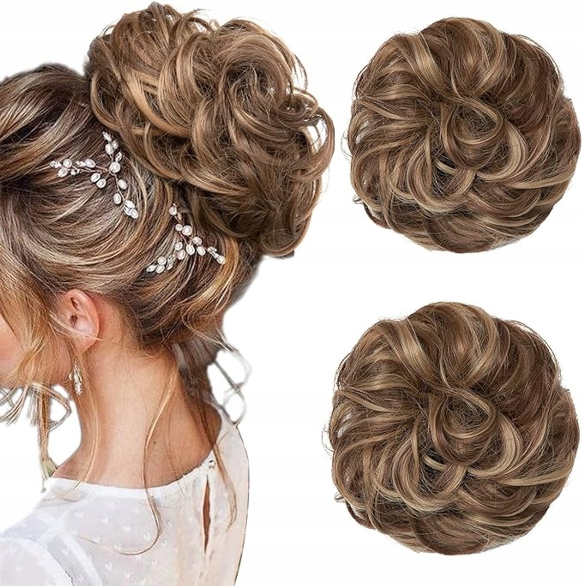 Synthetische Haarstukken voor een Rommelige Dutt - Blond & Bruin