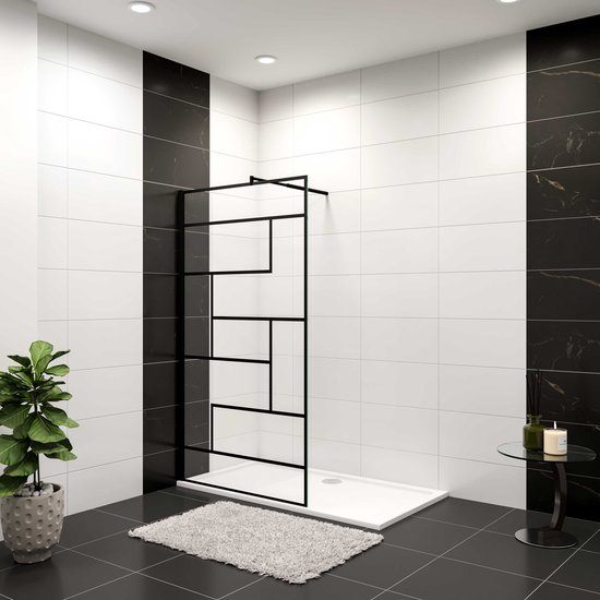 Aica Douche à entrée libre moderne minimaliste 70x200 cm - Verre trempé NANO 8 mm - Avec panneau central en verre mat - Tige de stabilisation rétractable de 70-120 cm - Profil en chrome brillant