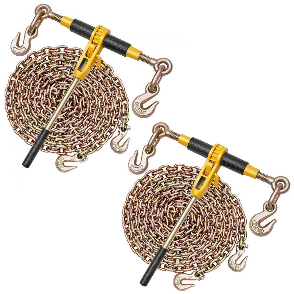Ratelspanner met Sjorkettingen - G80 Kettingspanner Set van 2 - Kettingmaat 8 mm x 3 m - Spankracht 3629 kg - Met 2 Grijphaken - Voor Ladingzekering, Transport en Platte Oplegger