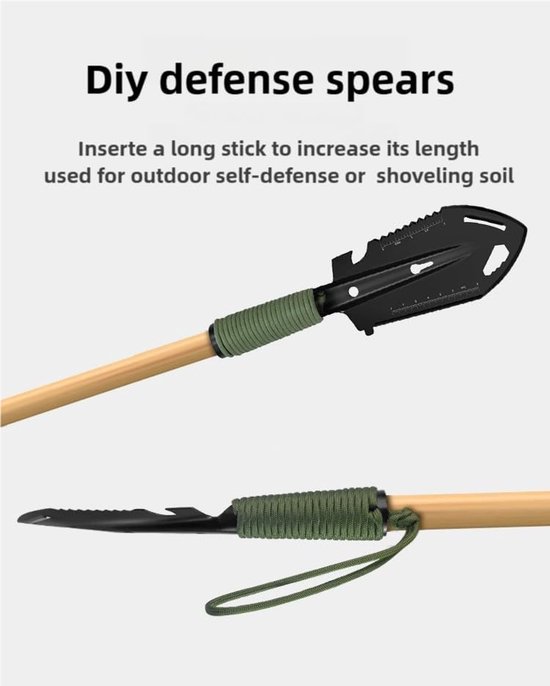 1 stuk - kleine survival schep - 9-in-1 mini kampeerschep - ultralichte rugzakschep - backpackuitrusting - voor wandelen, kamperen en survivaltassen - van roestvrij staal - zwart - 26.5×7cm van Hobright — afbeelding 4