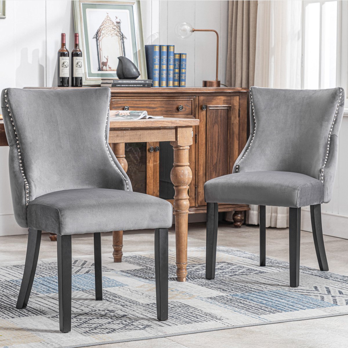 STILVORA Eetkamerstoelen - Set Van 2 - Gewatteerde Zitting En Rugleuning - Fluweel - Grijs