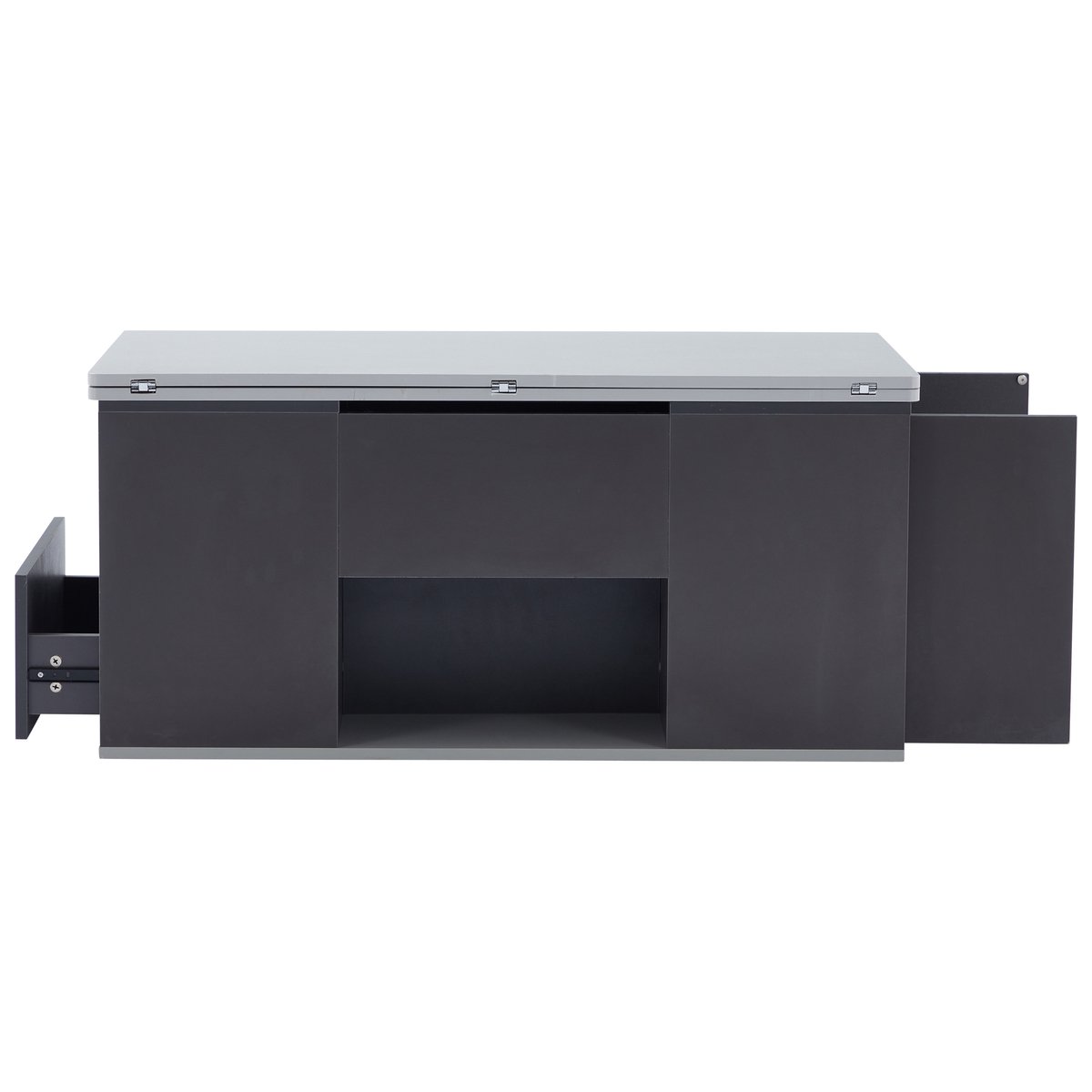 MODFU Verstelbare multifunctionele salontafel donkergrijs/lichtgrijs met uitklapbaar blad (2 tafels) en ruime opbergruimte