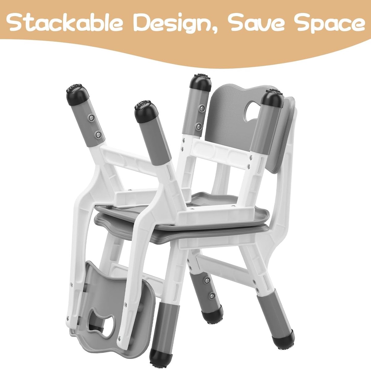 Kinderstoel Set van 2 met hoogte verstelbare stoel, Plastic peuterstoelen voor kinderen jongens meisjes, Kinderen Hangmat stoel, Booster stoelen voor peuters, donkergrijs thumbnail 4