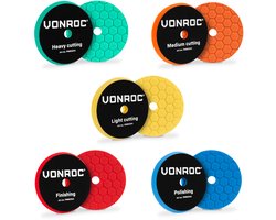 VONROC Polijstschijven - Ø 150mm – Poetsschijven - Complete set van 5 stuks correctie, glansherstel en finish