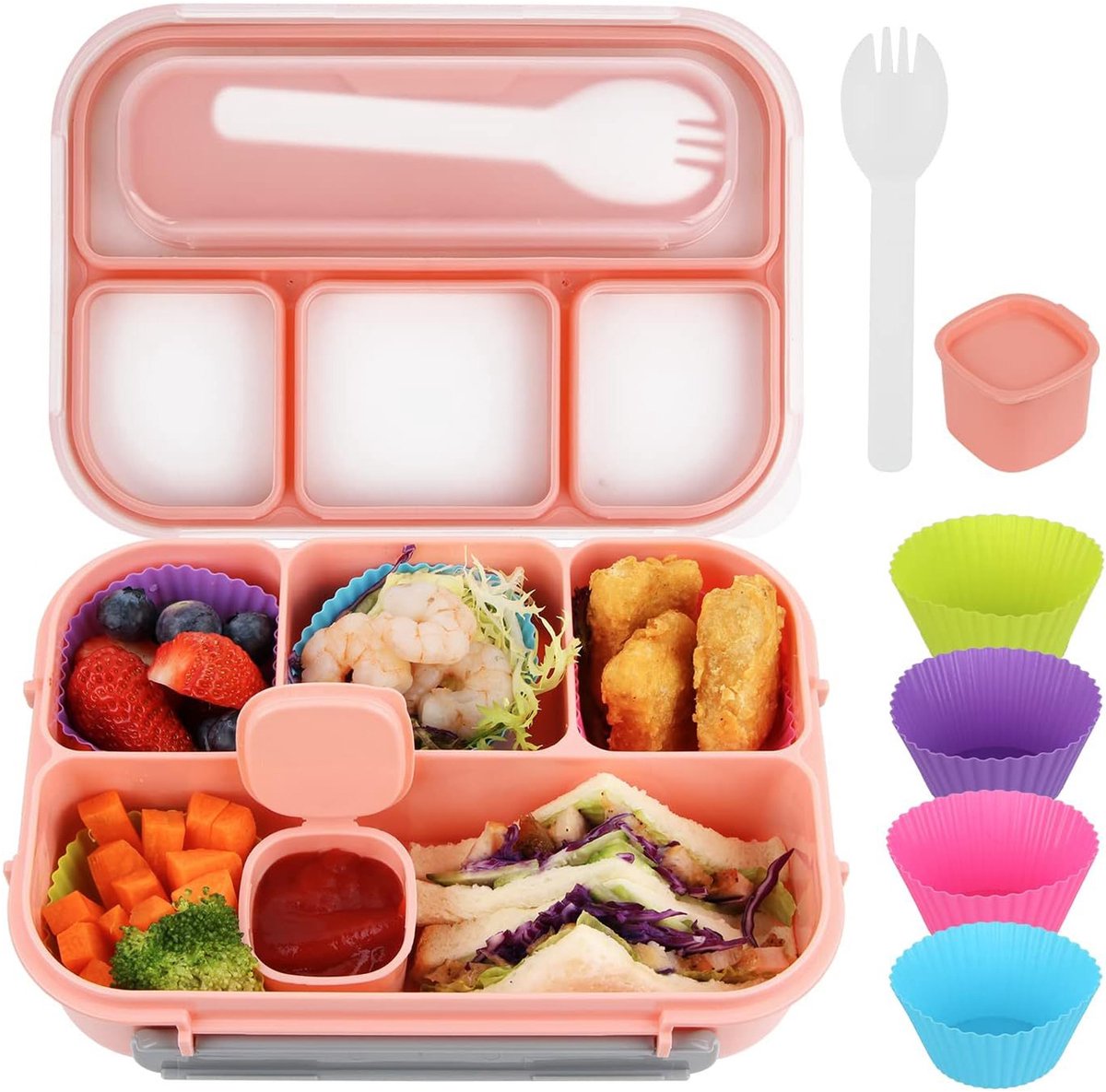 ‌JeiibrZui Bento Lunchbox - 4 Compartimenten - Leeg En Eenvoudig Te Openen Sluiting + Lekvrij Ontwerp - 1 - Voor School Of Werk - Rood