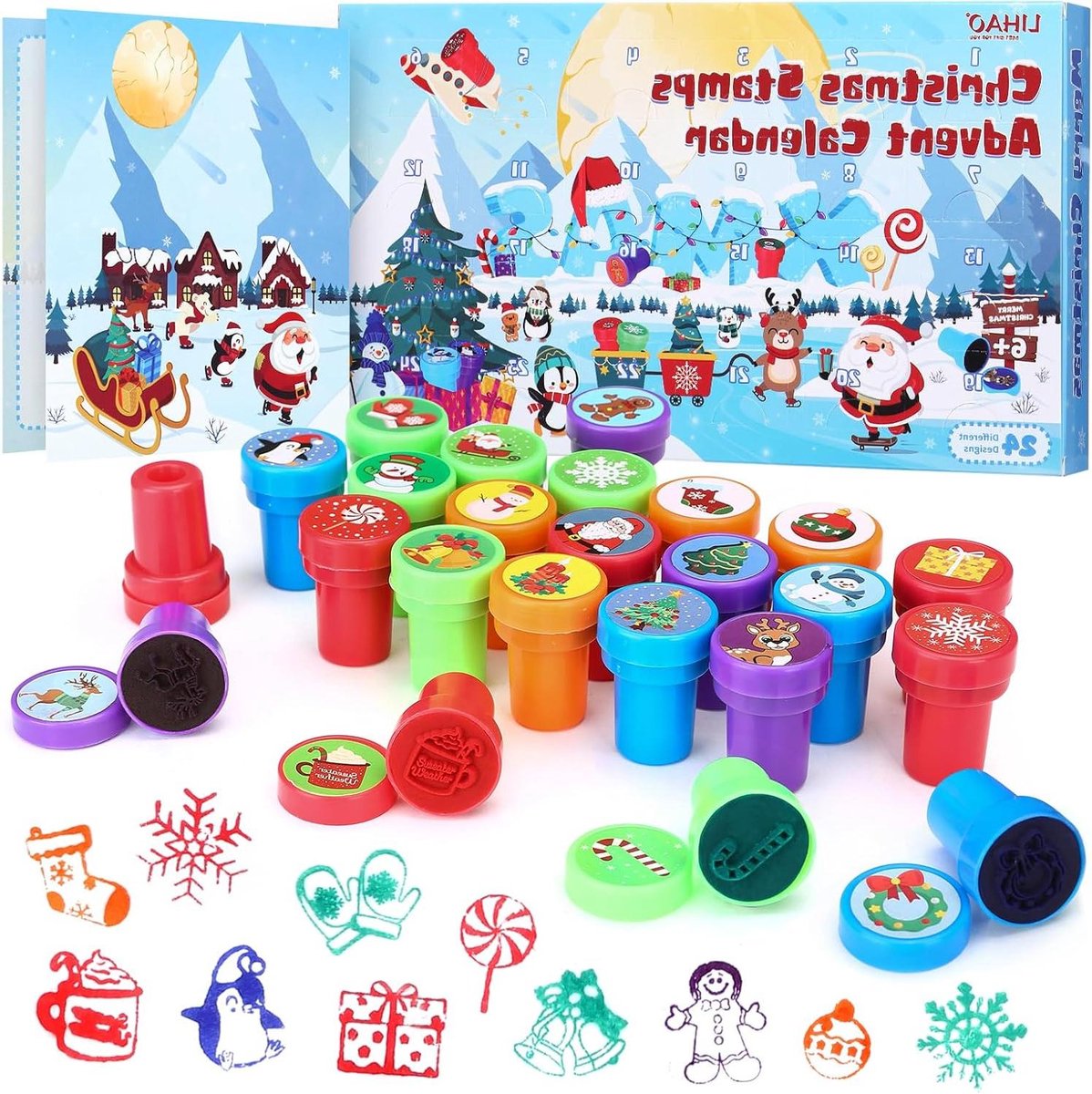 EGoods - Adventskalender voor kinderen met stempelset, postzegels en kerstthema