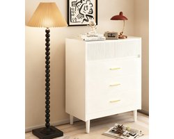 HOMAVO Ladekast DG2 – 5 Lades – 90 cm Hoog – Golflade Design – Wit / Zwart – Modern Dressoir