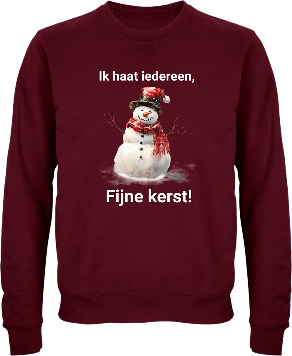 Ik Haat Iedereen, Fijne Kerst Kersttrui - Foute Kersttrui Dames Heren - Kat - Unisex - Kerst Cadeau - Grappig - Zwart - Donkerrood - Maat XL
