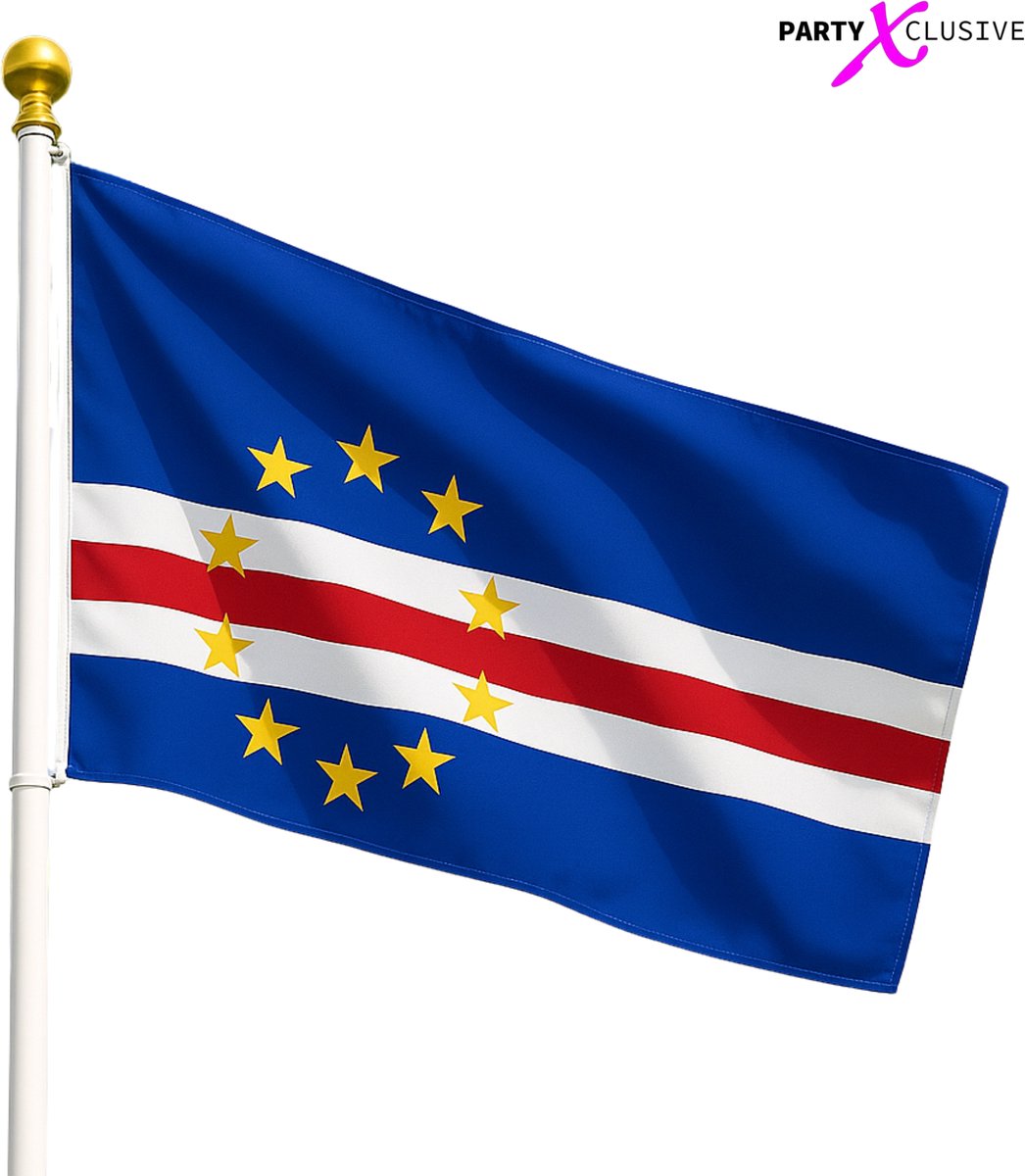 PartyXclusive Kaapverdië Vlag - 90 x 150 cm - Windvast - Premium Kwaliteit - WK - Kaapverdische Vlag