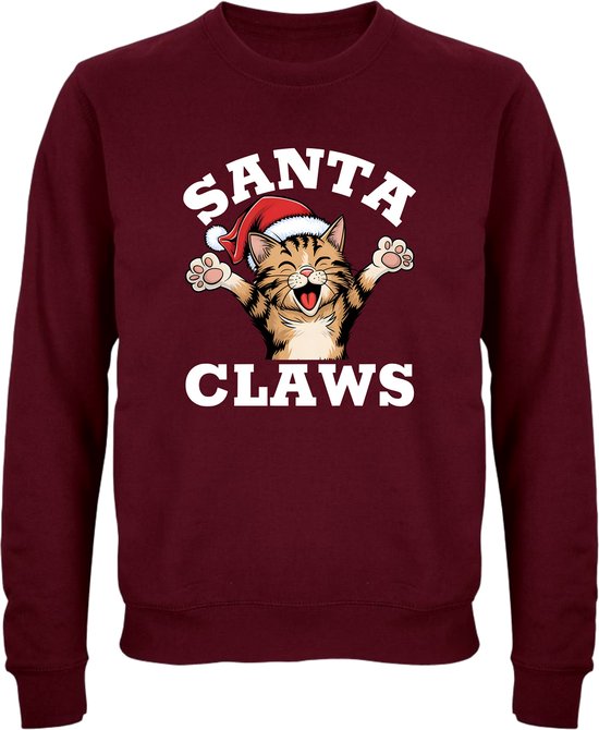 Santa Claws trui - kersttrui - foute kersttrui - Unisex - Kerst - Christmas - Katten - Feestdagen - Grappige trui - Kerstman - Foute kerst - Donkerrood - Maat L