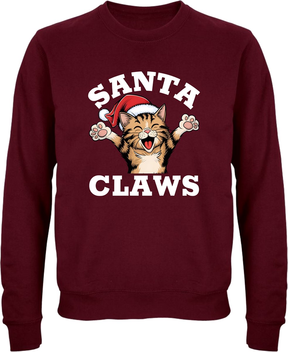 Santa Claws trui - kersttrui - foute kersttrui - Unisex - Kerst - Christmas - Katten - Feestdagen - Grappige trui - Kerstman - Foute kerst - Donkerrood - Maat L