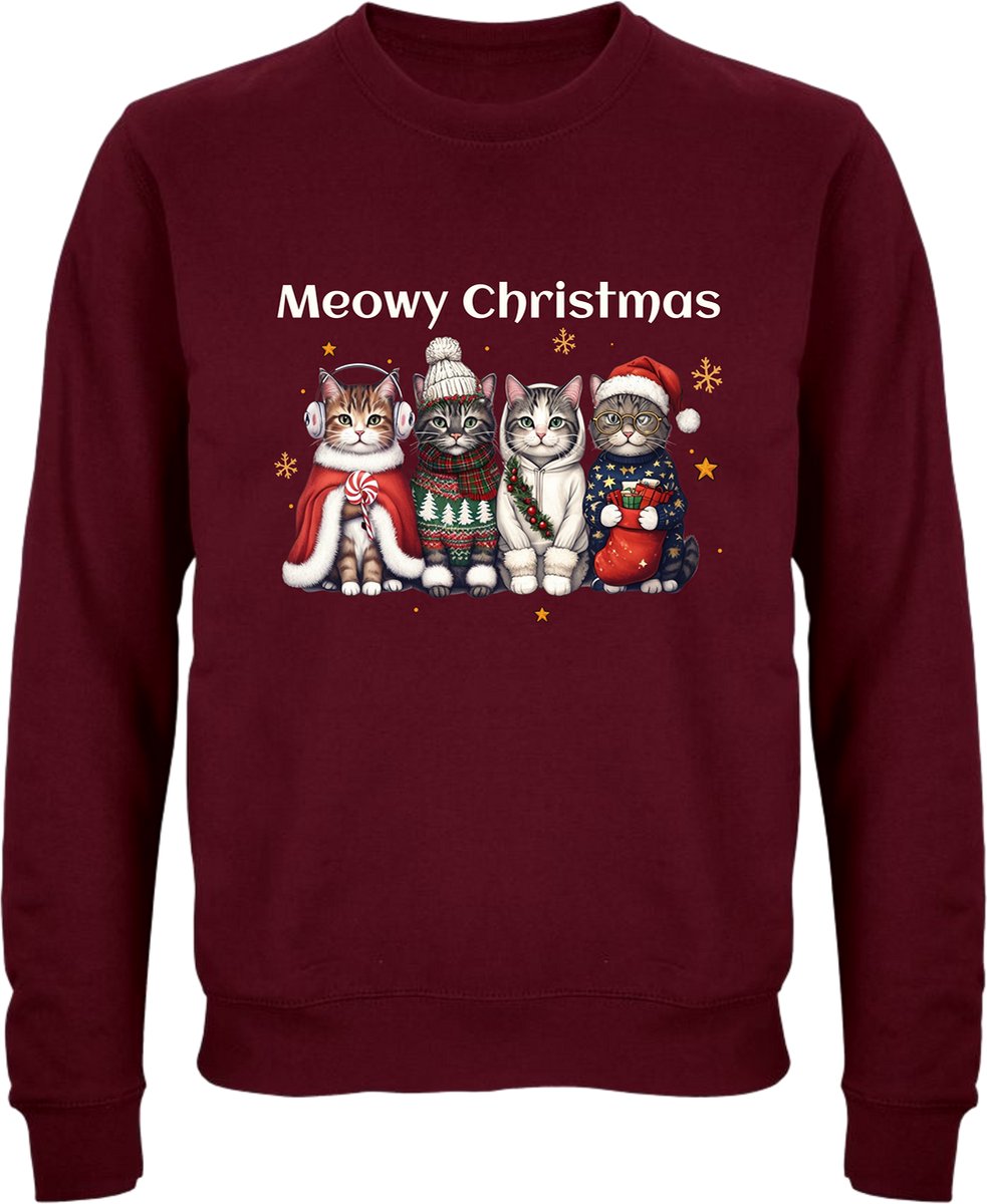 B&C Foute Kersttrui met Kat - Unisex voor dames en heren - Donkerrood