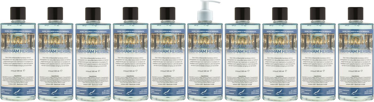 Handzeep Hammam Herbal 500 ml - set van 5 stuks - met gratis pomp - Voordeelverpakking