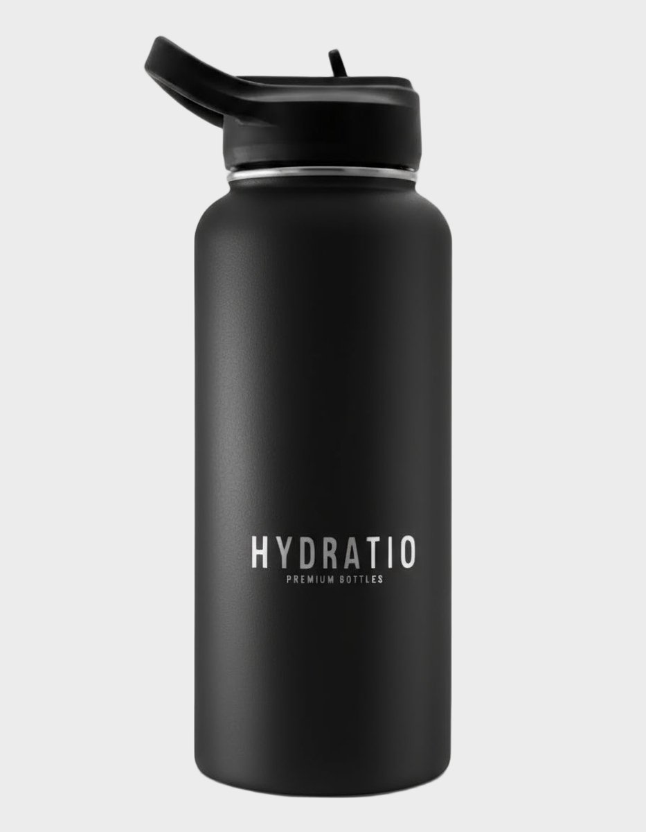 Hydratio Essence Thermosfles 1 Liter Midnight Black – RVS Drinkfles Dubbelwandig – 24 Uur Koud 12 Uur Warm – Lekvrije Waterfles BPA-Vrij – Grote Thermoskan Travel Mug – Sport Fiets Outdoor Isoleerfles 1L
