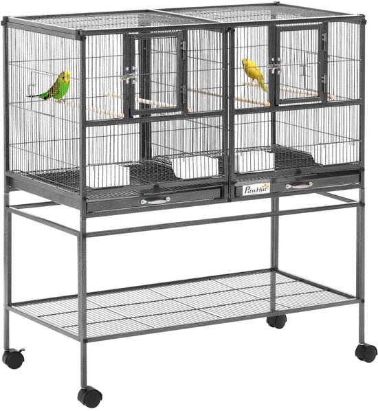 Cage à oiseaux PawHut - Métal - 95 x 45,5 x 102 cm - Grijs, Zwart