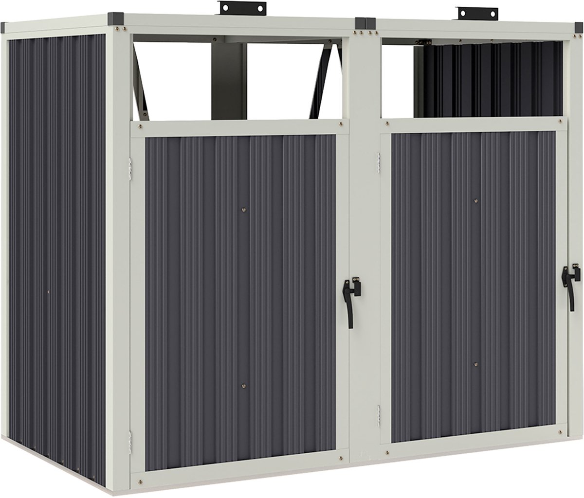 Outsunny Afvalbak - Gegalvaniseerd staal - 146x81x122cm - Donkergrijs