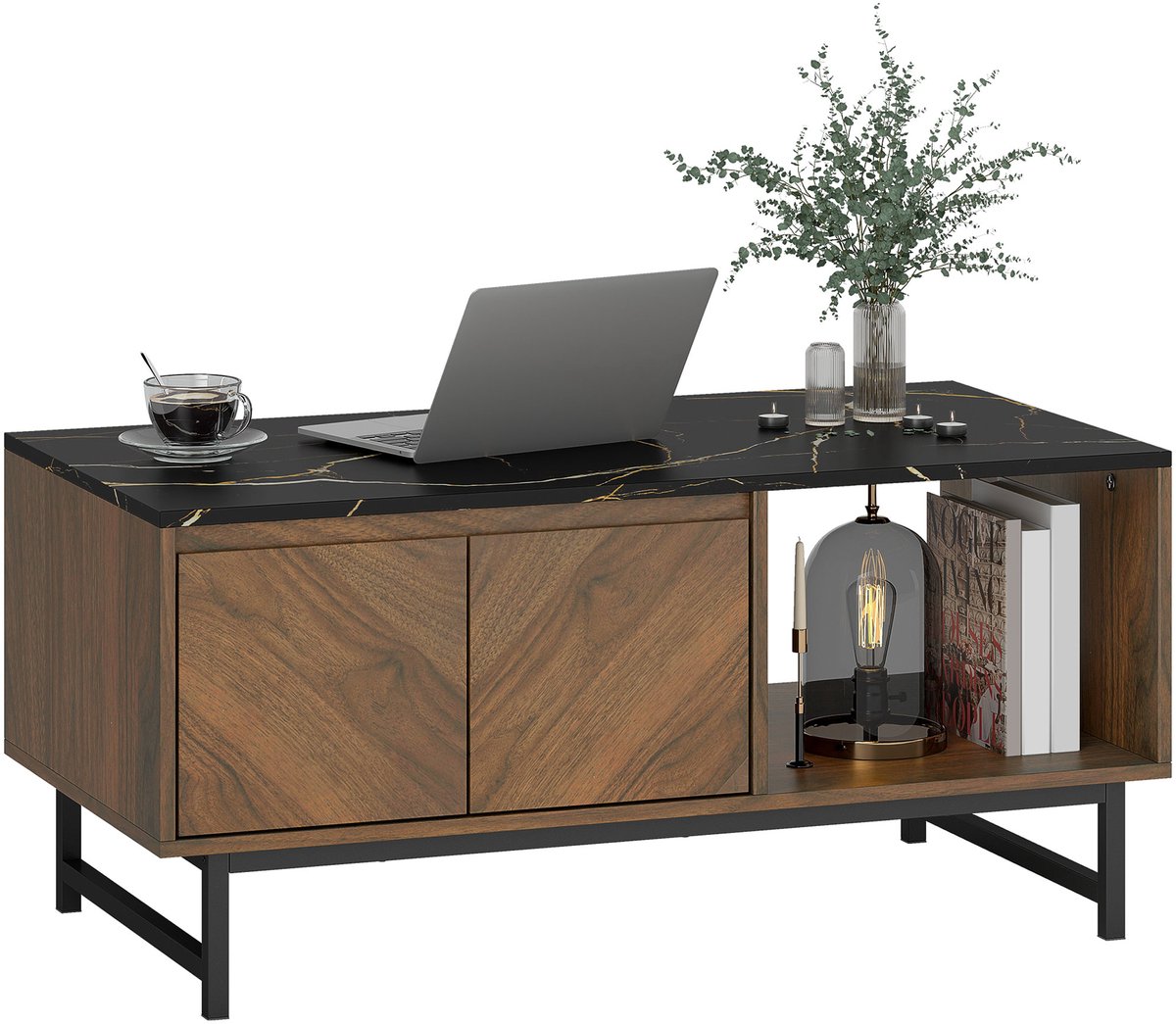 Homcom Salontafel - Spaanplaat - 100x50,8x45,7cm - Walnoot Notenhout