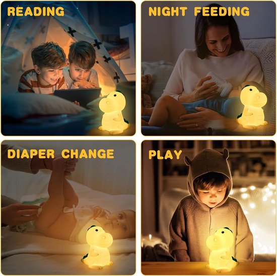 Nachtlampje voor kinderen, 7-kleurige, 3-lichts LED-dinosaurus-siliconenlamp, aanraakbediening/oplaadbaar via USB, dimbare kinderlamp voor de slaapkamer. van Merkloos — afbeelding 5