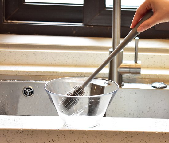 Siliconen flessenreinigingsborstel met lange steel, 28 cm babyflessenreiniger, waterfles, sportwaterfles, vaas, glaswerk, geschikt voor kleinere flesopeningen (3-pack) — afbeelding 4