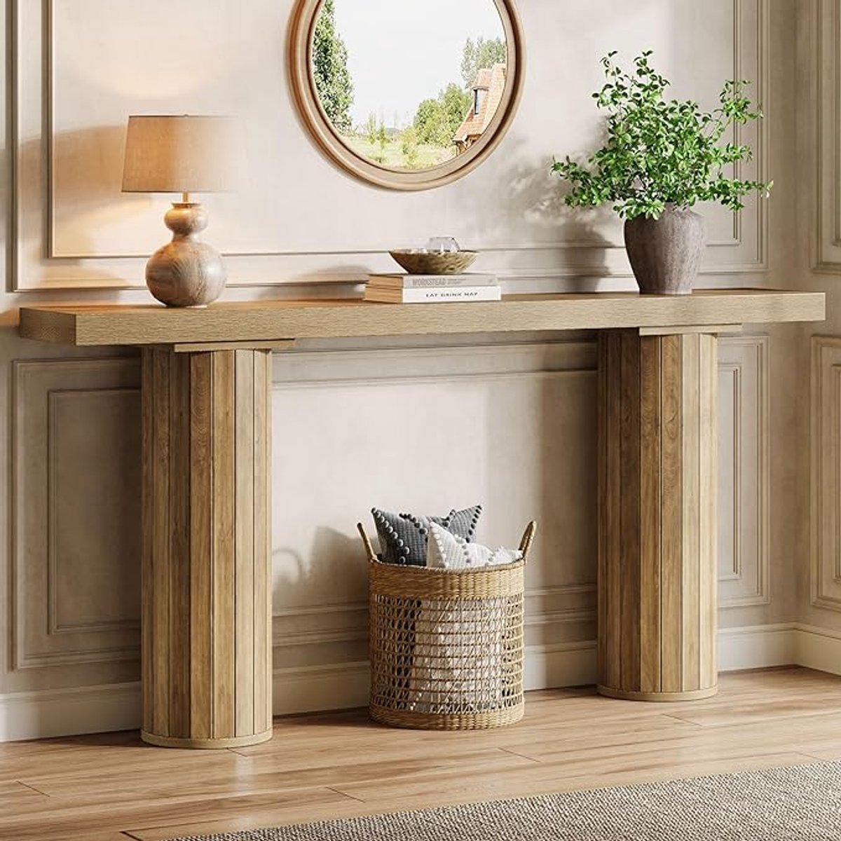 Consoletafel hout 160 cm – HomeByNicole Farmhouse entree- en woonkamer tafel, smalle banktafel, decoratieve console met robuust MDF, multifunctioneel, hal en gang, landhuisstijl