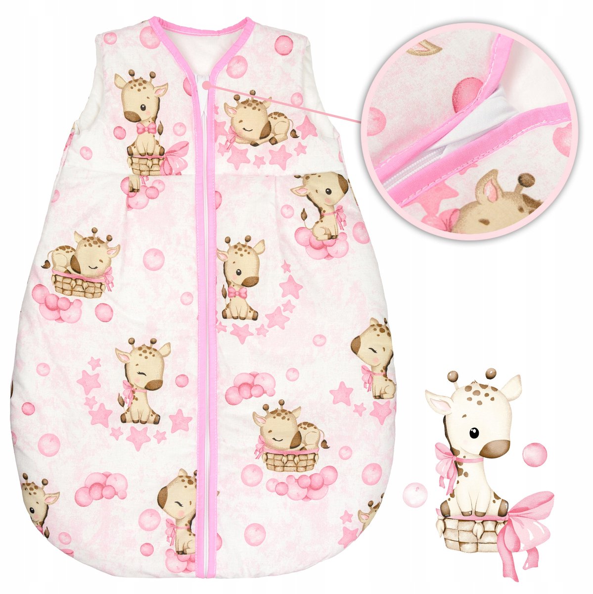Baby Slaapzak 56-62cm - Girafjes Roze - 100% Katoen