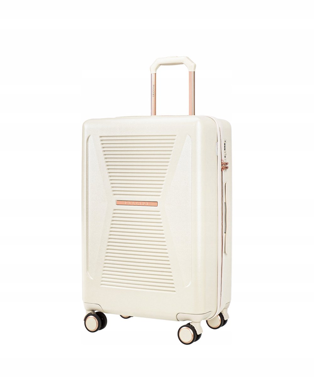 Puccini Malibu Middelgrote Koffer - Polycarbonaat, Wit, 58L, TSA-sleuf