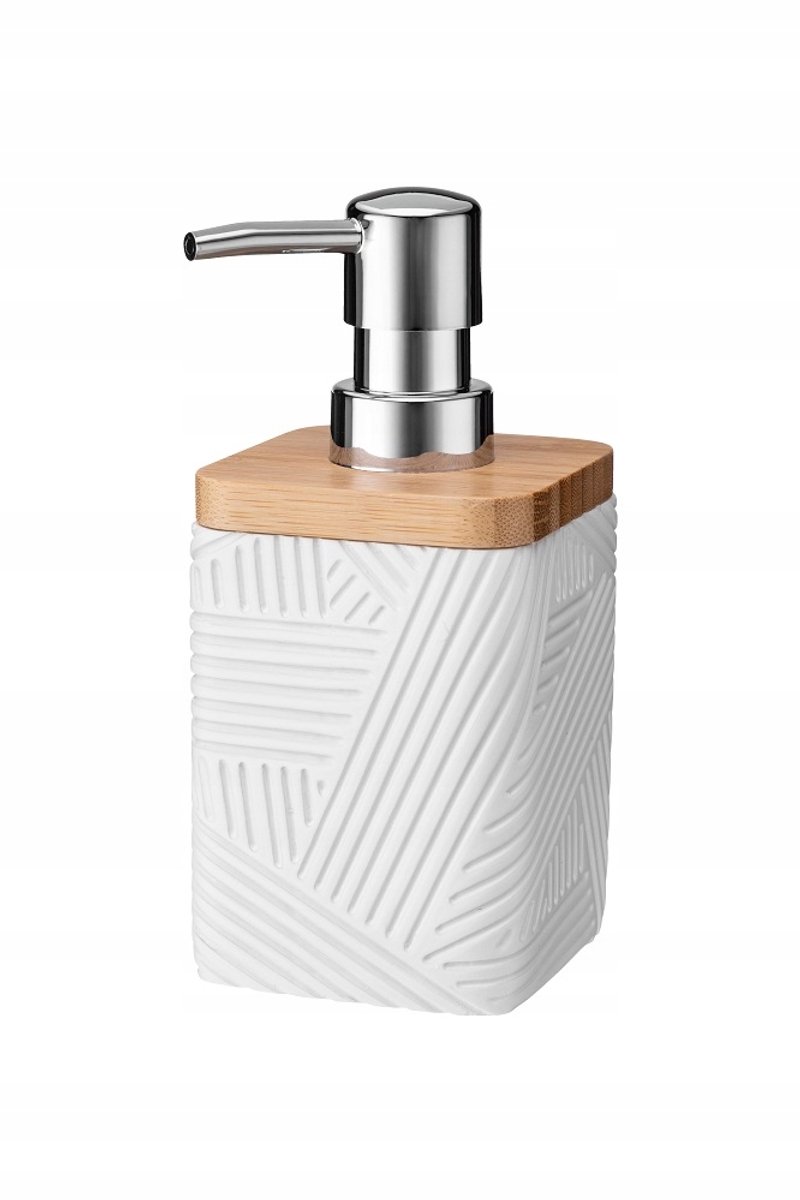 Merkloos Wit Vierkant Zeepdispenser met Bamboe Accent