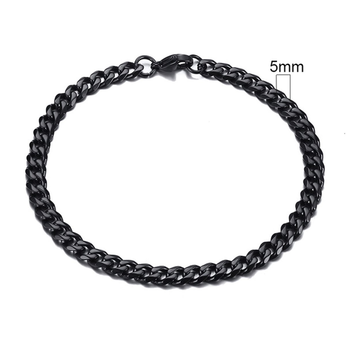 Zilverkleurige Roestvrij Stalen Armband 5mm - zwart - LMPiercings