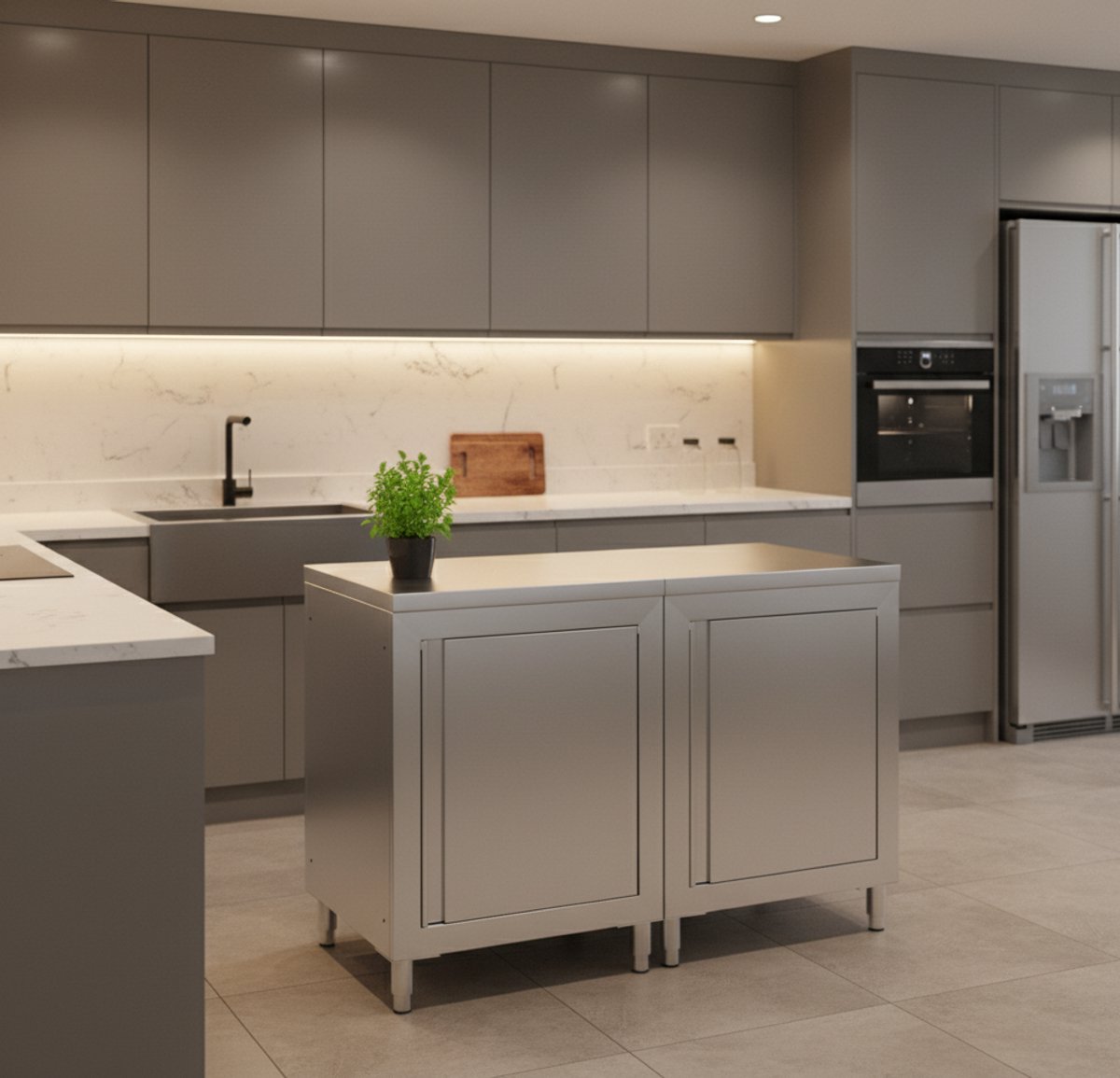 RVS Werktafel met Opstaande Rand – Industriële Keuken Werkbank 120x60x96 cm – Horeca Kast met Verstelbare Planken – Roestvrijstalen Opbergruimte – Modern Design – Novihome