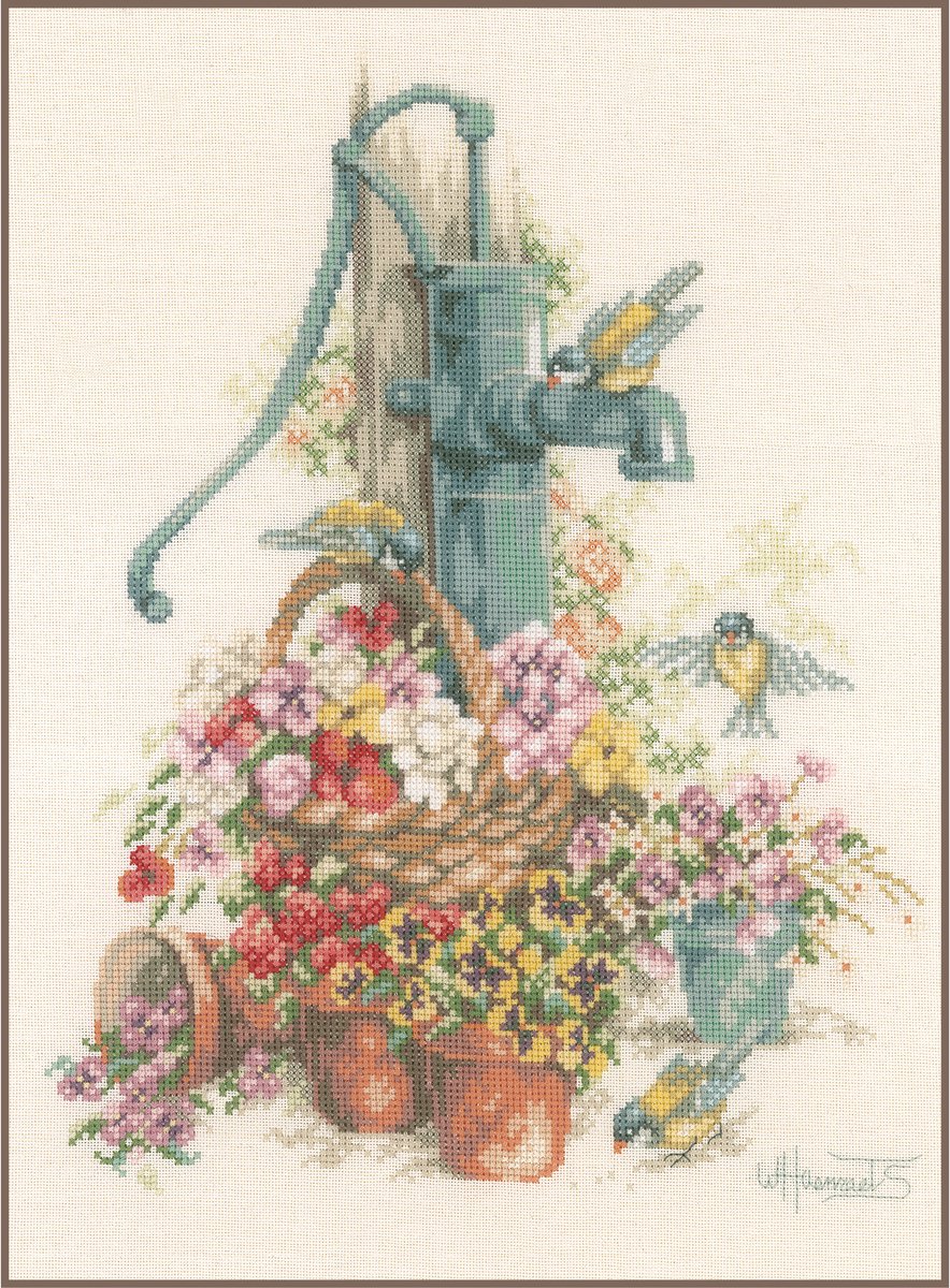 Lanarte Borduurpakket - Borduurset - Borduurpakket volwassenen - Telpakket kit - 29 x 38cm - Aan de waterpomp - PN-0007958