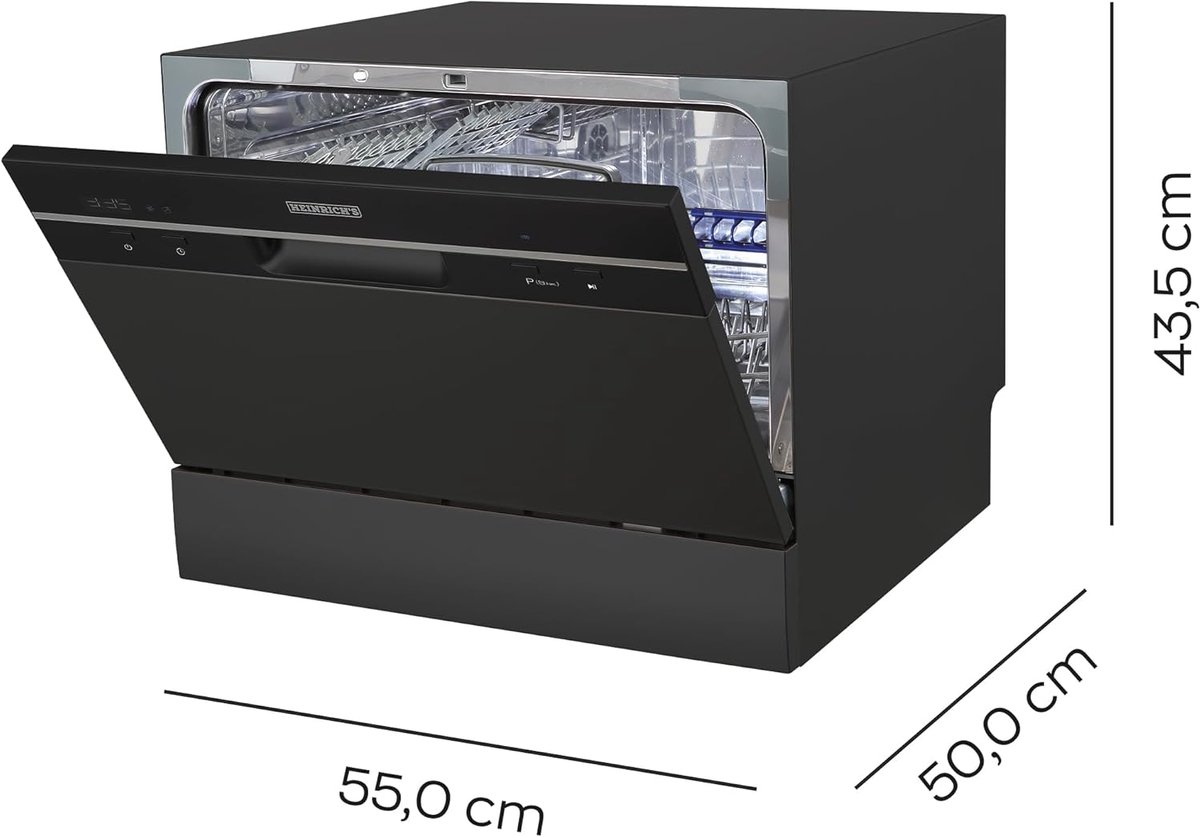 Heinrich's HTG 8840 mini vaatwasser - 7 programma's - gebruik slechts 6,5 liter per cyclus - zwart — afbeelding 3