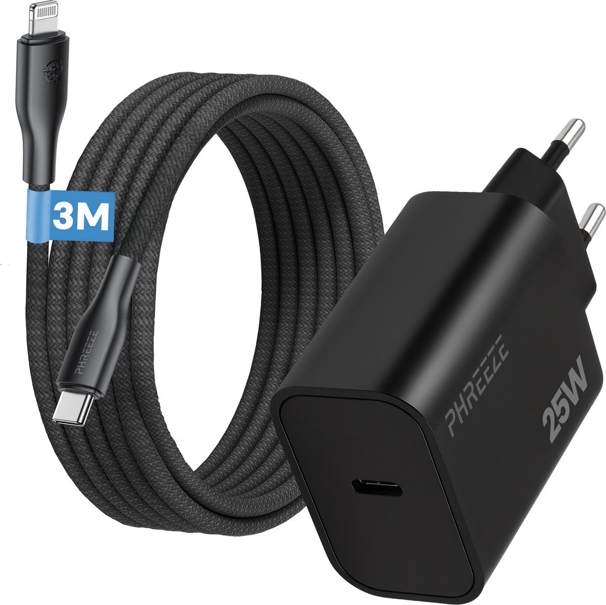 Phreeze usb C oplader geschikt voor iPhone en iPad met Lightning kabel - Snellader met quick charge - 3 meter