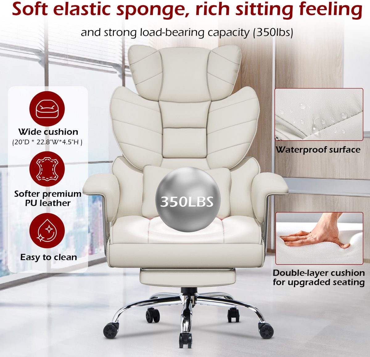 Lucky Earn Ergonomische Bureaustoel met Telescopische Voetsteun - afbeelding 2