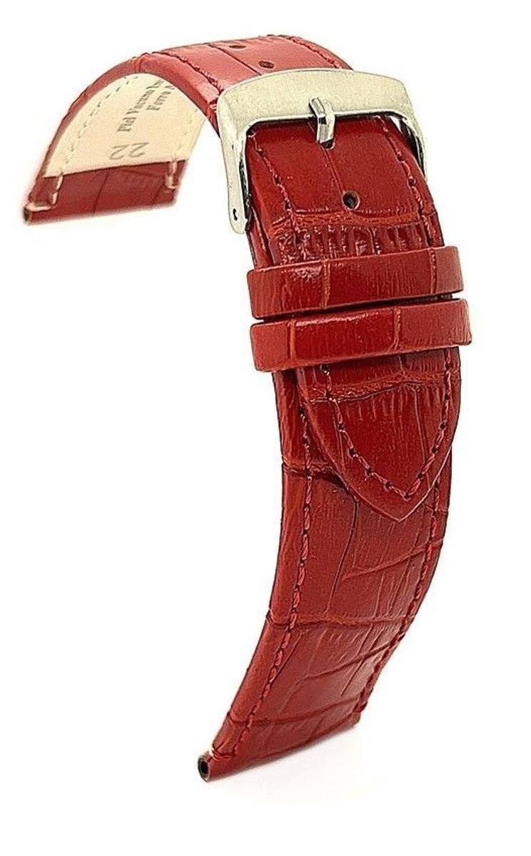 horlogeband-horlogebandje-18mm-echt leer-croco look-rood-zacht-plat-stalen gesp-leer-18 mm