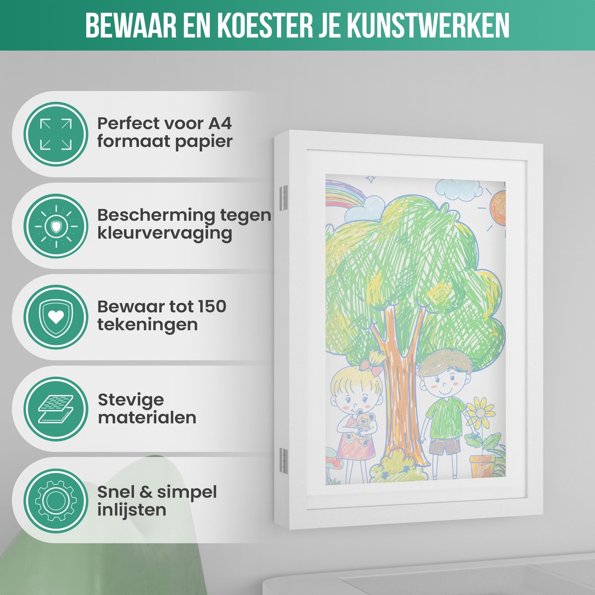 Avalo Kindertekeningen Lijstje Wit - Wissellijst A4 - Fotolijst Voor Tekeningen - Openklapbare Wissellijst A4 - Kindertekeningen Inlijsten — cadeau in Wonen & Interieur - foto 2