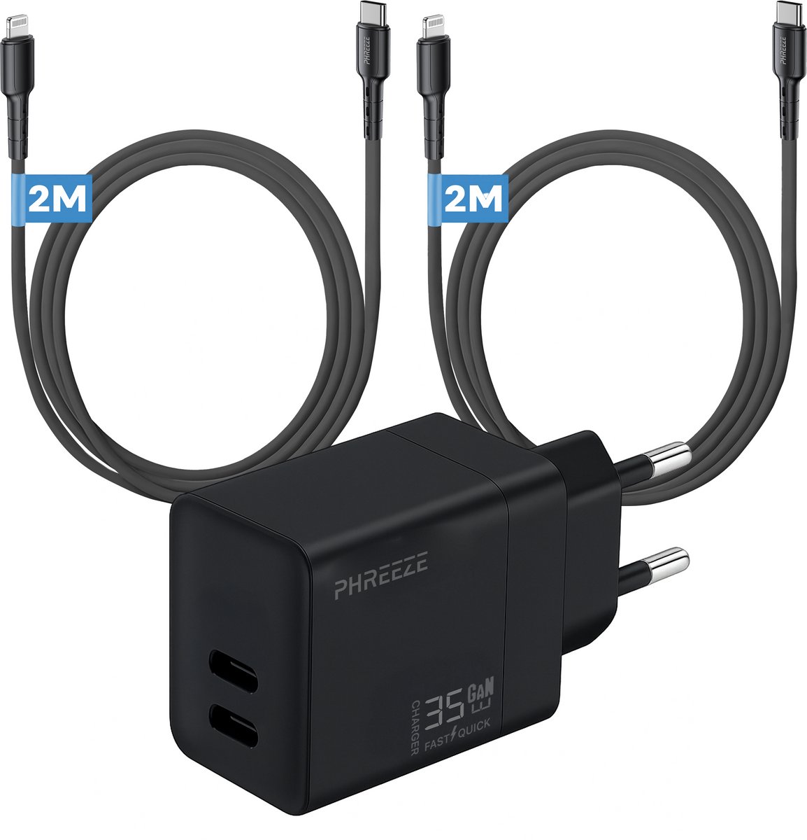 Phreeze usb C oplader 35 W - Geschikt voor iPhone en iPad met Lightning kabel - 2 meter