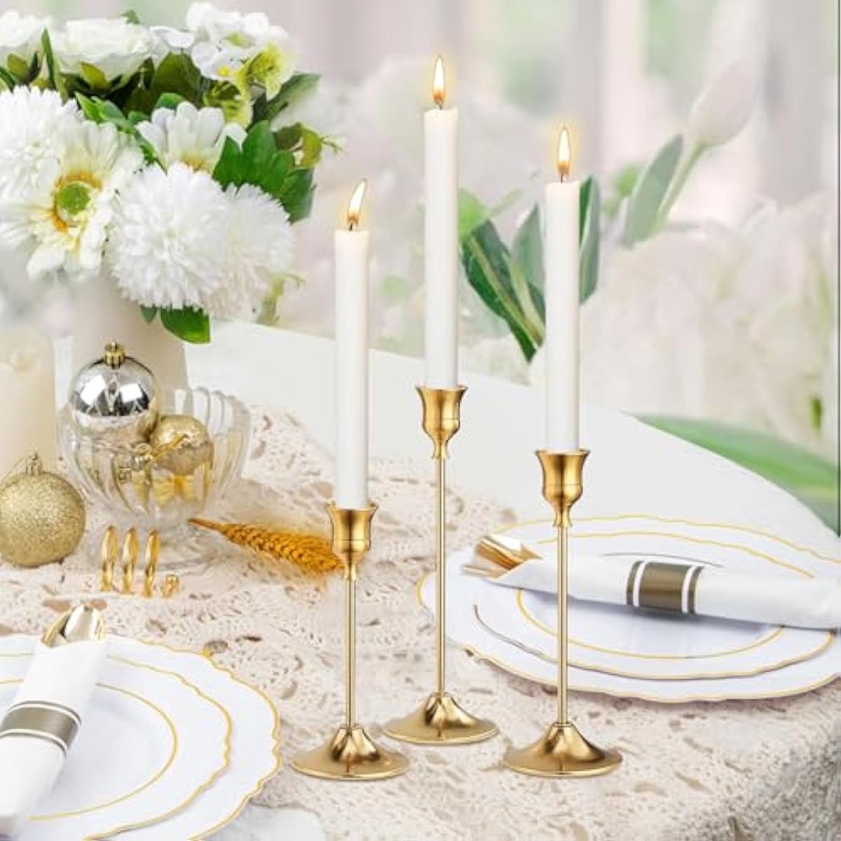 Kerzenständer Gold, 6 stuks kaarsenhouder, kaarsenstandaard, voor dinerkaarsen, voor bruiloft, woonkamer, eetkamer, decoratie, Halloween, Kerstmis (Goud) – foto 5
