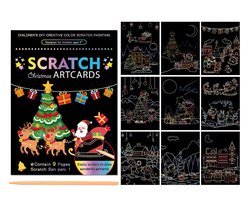 Ainy - Scratch Art Kerst | 9 krastekening incl. scratch pen | Kras tek