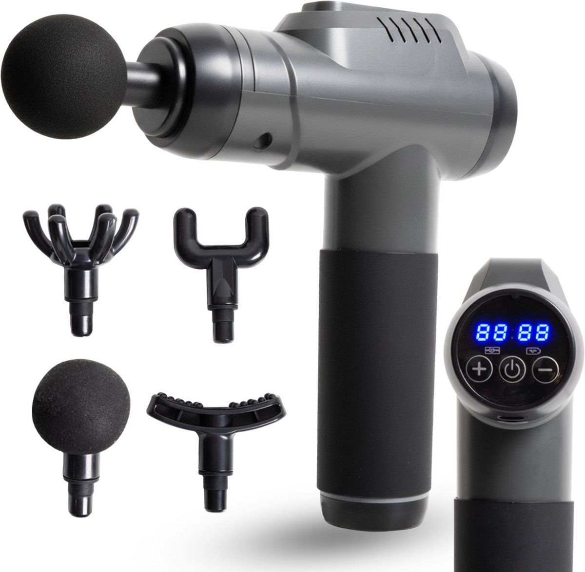 MLN Massage Gun - Krachtig - Massage Apparaat - 5 opzetstukken - Lange steel - Zwart
