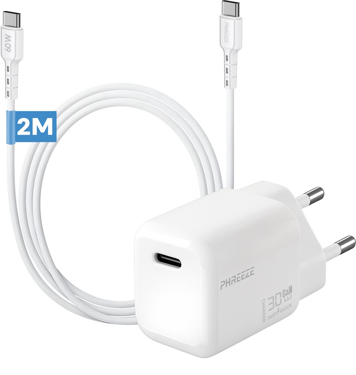 Usb C snellader met usb C kabel 30w - Usb C power adapter - Usb C naar usb C - 2m lang