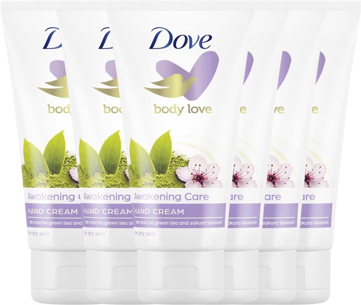 Dove Body Love – Awakening Care – Handcrème – Matcha Groene Thee & Sakura Blossom – 6 x 75 ml