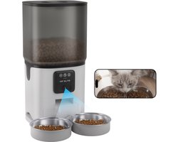 Cat Elite® - Automatische Voerbak Kat | Sync - Voor 2 Katten - 7L Voerdispenser RVS - HD Camera & Audio - Dual WiFi 5Ghz & 2.4Ghz - Night Vision - Voerautomaat Dispenser met Smart App - Voor droogvoer - Wit