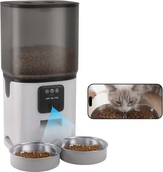 Afbeelding van CatElite® - Automatische Voerbak Kat | Sync - Voor 2 Katten - 7L Voerdispenser RVS - HD Camera & Audio - Dual WiFi 5Ghz