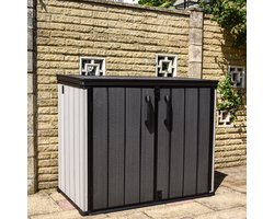 BPS Grote Kunststof Opbergschuur – 1,42 m x 1,18 m x 0,84 m – 1200 L Capaciteit – Weerbestendig – Duurzame Kunststof met Houtlook – Eenvoudige Montage