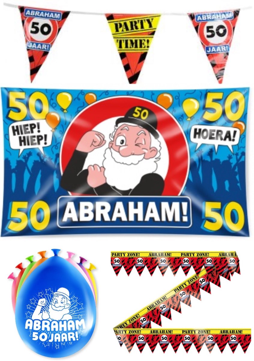 50 jaar Abraham versiering pakket - Versiering Verjaardag - Versiering - Verjaardag - Slingers - Gevelvlag- Ballonnen – Afzetlint
